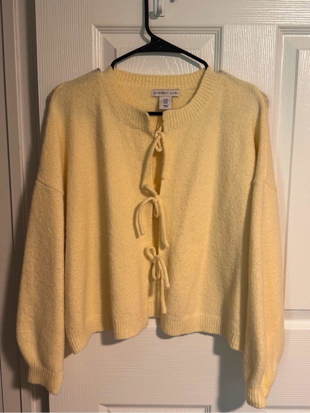 Sincerly Jules Pale Yellow Tie-Front Crewneck Sweater